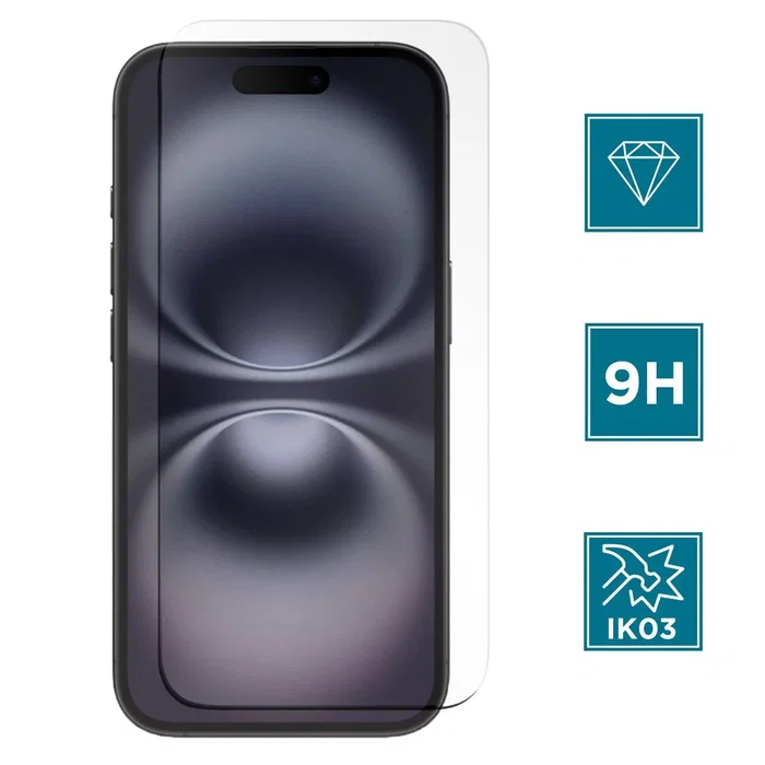 Apple Protector de Pantalla 017077 iPhone 16 - Vidrio Templado 9H - Resistente a Impactos, Rayones y Golpes - Incluye Paño de Limpieza y Kit de Aplicación - 1 Unidad