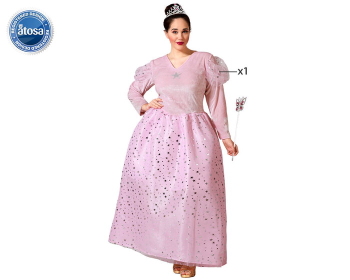 Disfraz Hada Madrina Rosa Mujer XL con Detalles Plateado Disfraz Hada Madrina Rosa Mujer XL con Detalles Plateado