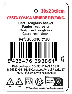 Inde Cesta Cónica de Mimbre Privilege, 8 Unidades Inde Cesta Cónica de Mimbre Privilege, 8 Unidades