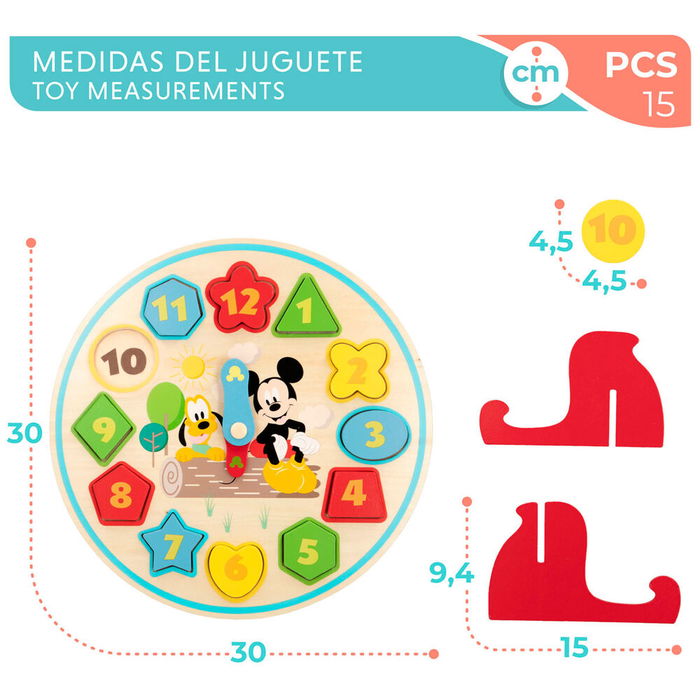 WOOMAX Puzzle Reloj de Madera Baby Disney Educativo para Niños +3 Años, 30 cm con 15 Piezas WOOMAX Puzzle Reloj de Madera Baby Disney Educativo para Niños +3 Años, 30 cm con 15 Piezas