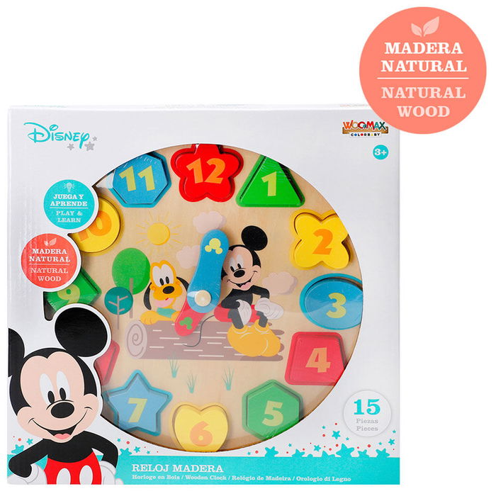 WOOMAX Puzzle Reloj de Madera Baby Disney Educativo para Niños +3 Años, 30 cm con 15 Piezas WOOMAX Puzzle Reloj de Madera Baby Disney Educativo para Niños +3 Años, 30 cm con 15 Piezas