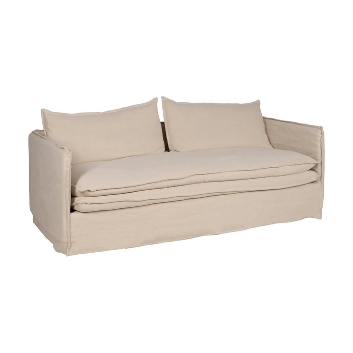 Sofá 3 Plazas Crema Tejido-Madera 210 X 97 X 89 cm Sofá 3 Plazas Crema Tejido-Madera 210 X 97 X 89 cm