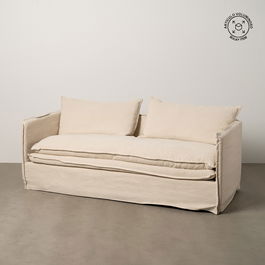 Sofá 3 Plazas Crema Tejido-Madera 210 X 97 X 89 cm
