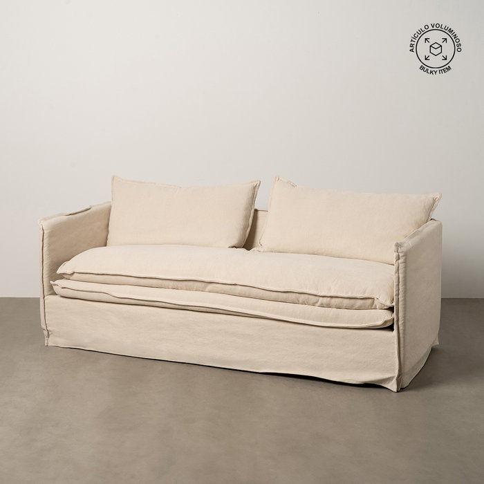 Sofá 3 Plazas Crema Tejido-Madera 210 X 97 X 89 cm Sofá 3 Plazas Crema Tejido-Madera 210 X 97 X 89 cm