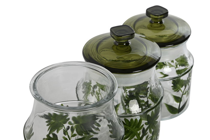 DKD Home Decor Set de 3 Botes de Cristal Botani Verde
