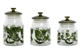 DKD Home Decor Set de 3 Botes de Cristal Botani Verde