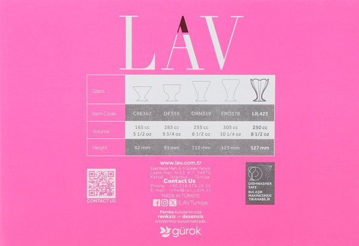 LAV Set 6 Copas Helado 250cc "Lily" - Diseño Elegante para Postres y Sorbetes (4 Cajas)