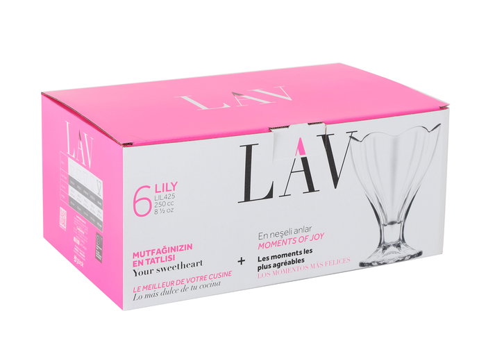 LAV Set 6 Copas Helado 250cc "Lily" - Diseño Elegante para Postres y Sorbetes (4 Cajas)
