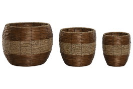DKD Home Decor Set de 3 Maceteros de Fibra y Metal Natural