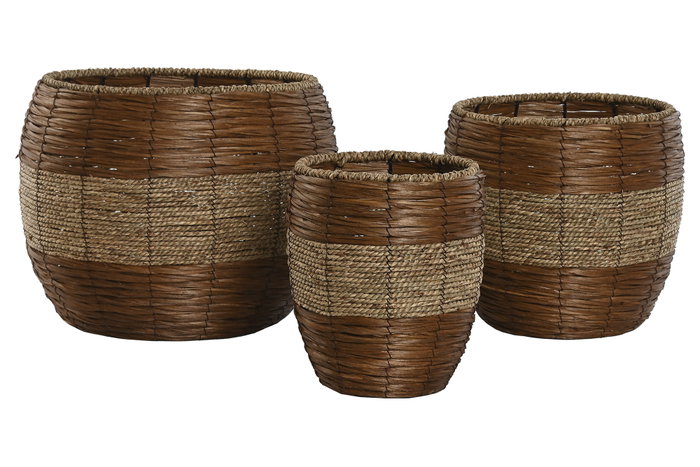DKD Home Decor Set de 3 Maceteros de Fibra y Metal Natural