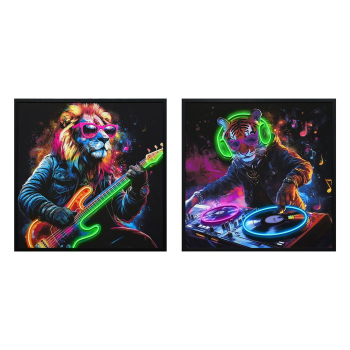 DKD Home Decor Cuadro LED Lienzo Músicos 83x83 cm (Pack de 2)