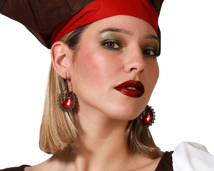 atosa Pendientes Pirata Rojo Mujer Adulto con Calavera en Bronce atosa Pendientes Pirata Rojo Mujer Adulto con Calavera en Bronce