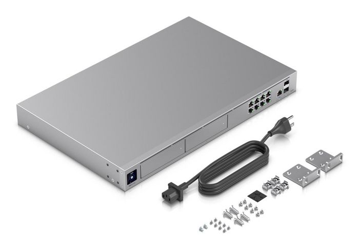 Ubiquiti Cloud Gateway Pro - Pasarela de Rack Profesional 10 Gbps, 8x GbE LAN, WAN de 2.5 GbE, 2 Bahías NVR para HDD, 128 GB SSD, Pantalla Táctil 1.3", Metal