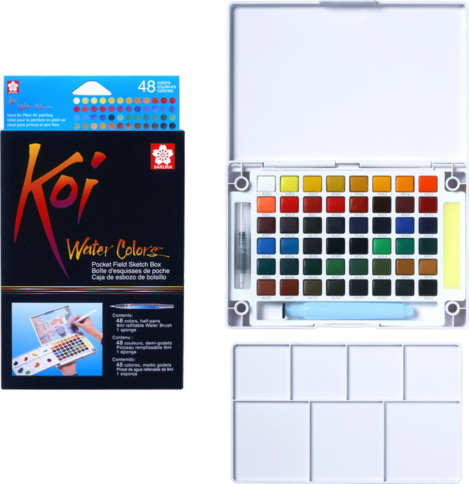 Sakura Koi Water Colors Pocket Field Sketch Box con 48 medias pastillas