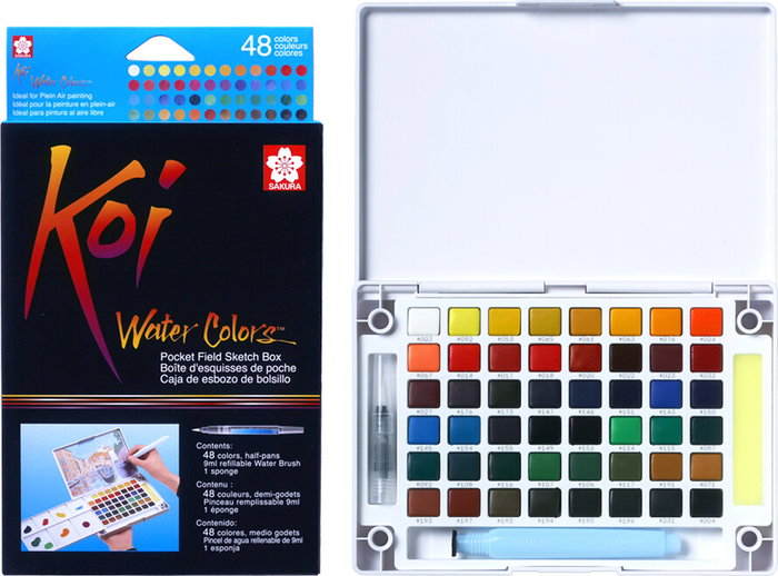 Sakura Koi Water Colors Pocket Field Sketch Box con 48 medias pastillas