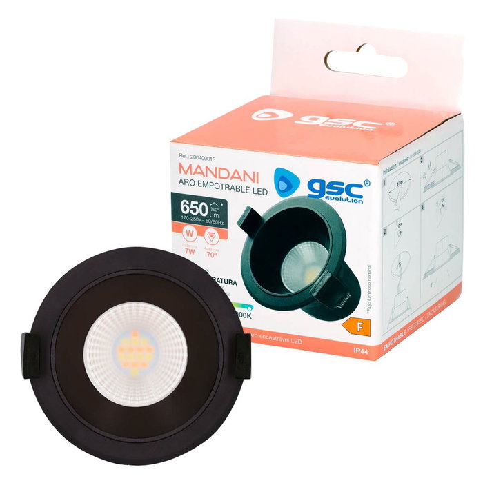 GSC Evolution Aro redondo empotrable LED Mandani 7W Negro GSC Evolution Aro redondo empotrable LED Mandani 7W Negro