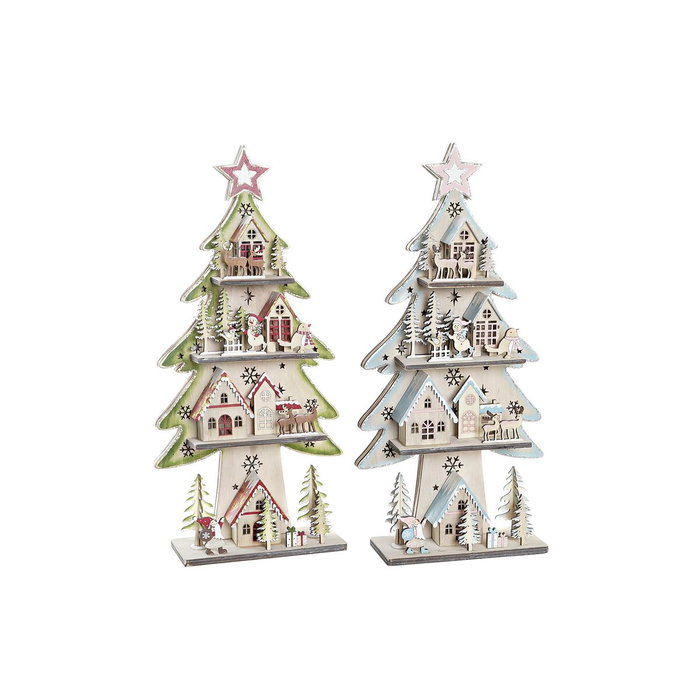 DKD Home Decor Árbol de Madera con LED Surtido de 2 Unidades