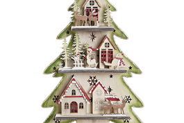 DKD Home Decor Árbol Navidad Fantasia Madera y LED Rojo Verde 23 x 9 x 47 cm (2 Unidades)