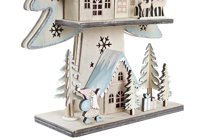 DKD Home Decor Árbol Navidad Fantasia Madera y LED Rojo Verde 23 x 9 x 47 cm (2 Unidades)