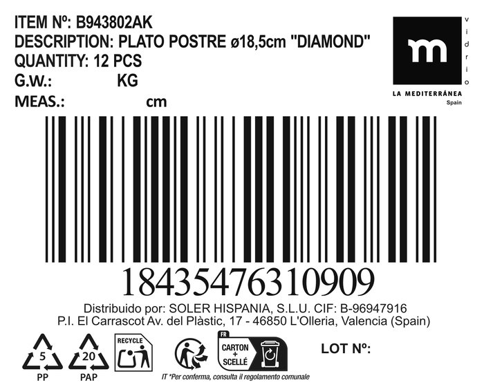 Inde Plato Postre Ø18.5 cm "Diamond" (12 Unidades)