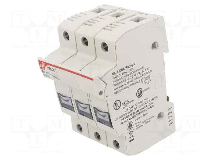 DF ELECTRIC Portafusibles PMX para Raíl DIN 30A 600VAC 3 Polos DF ELECTRIC Portafusibles PMX para Raíl DIN 30A 600VAC 3 Polos