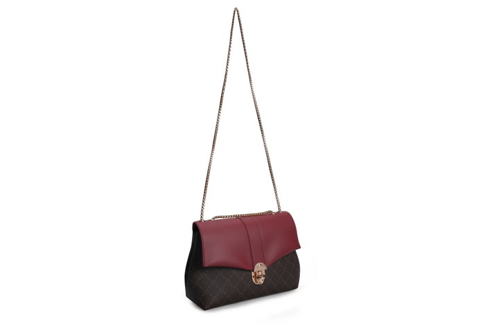 Lucky Bees Bolso Bandolera 1228 v2 Rojo Claret y Marrón Piel de Polivinilo 26x10x20 cm