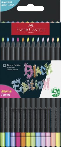 Faber-Castell Estuche de 12 Lápices de Color Black Edition Neón y Pastel