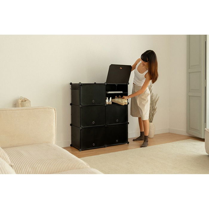 Newlux Zapatero Modular Cube C6 Negro 83 x 32 x 95 cm Guarda Hasta 24 Pares Diseño Modular Fácil Montaje