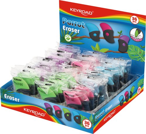 Goma De Borrar Keyroad Parrot Surtido Expositor De 36 Goma De Borrar Keyroad Parrot Surtido Expositor De 36