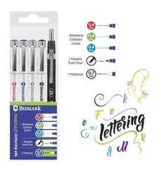 Bismark 330180 Set 3 Rotuladores Calibrados de Color + Rotulador Punta Pincel + Portaminas