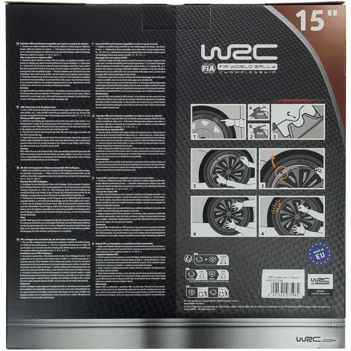 WRC 4 Enjo Bi-colo 15 TURBO Juego de 4 Tapacubos para Ruedas de 15 Pulgadas Bicolores Negro Mate y Gris Plateado ABS