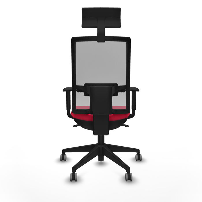 Silla de oficina Horna con mecanismo Sincro tapizada con Tela color Rojo y malla color Gris. Equipada con lumbar 1D, Brazos 1D, Cabecero Fijo y Ruedas 65 mm parqué Silla de oficina Horna con mecanismo Sincro tapizada con Tela color Rojo y malla color Gris. Equipada con lumbar 1D, Brazos 1D, Cabecero Fijo y Ruedas 65 mm parqué