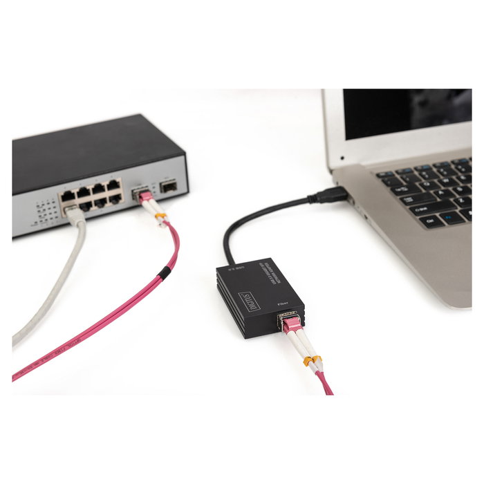 Digitus Adaptador de Red SFP Gigabit USB 3.0, Conectividad USB Tipo A a SFP, IC RTL8153, Plug and Play, Negro