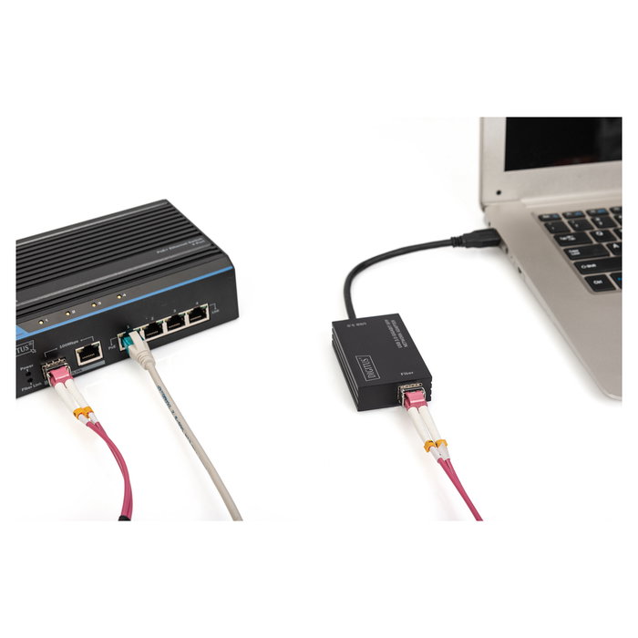 Digitus Adaptador de Red SFP Gigabit USB 3.0, Conectividad USB Tipo A a SFP, IC RTL8153, Plug and Play, Negro