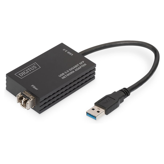 Digitus Adaptador de Red SFP Gigabit USB 3.0, Conectividad USB Tipo A a SFP, IC RTL8153, Plug and Play, Negro