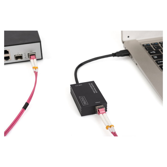 Digitus Adaptador de Red SFP Gigabit USB 3.0, Conectividad USB Tipo A a SFP, IC RTL8153, Plug and Play, Negro