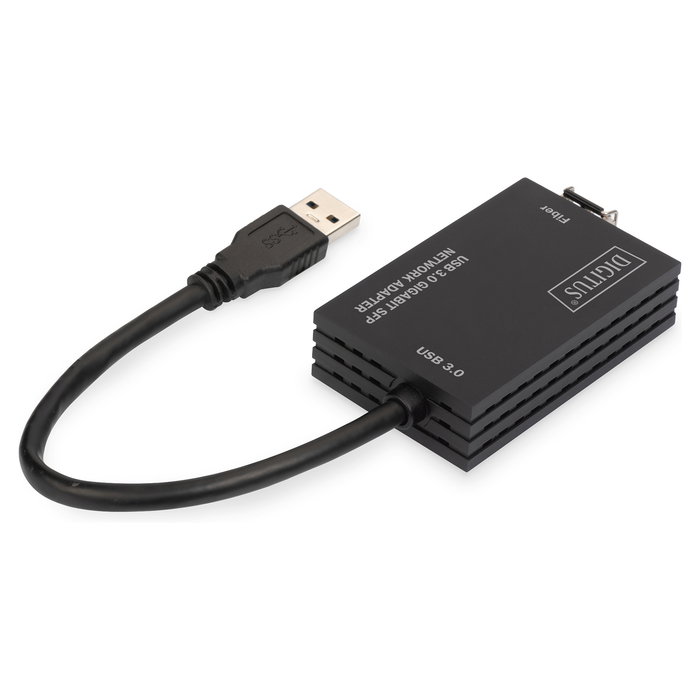 Digitus Adaptador de Red SFP Gigabit USB 3.0, Conectividad USB Tipo A a SFP, IC RTL8153, Plug and Play, Negro