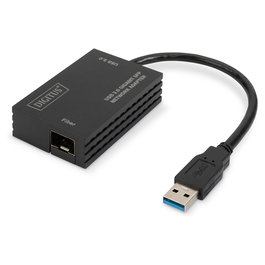 Digitus Adaptador de Red SFP Gigabit USB 3.0, Conectividad USB Tipo A a SFP, IC RTL8153, Plug and Play, Negro