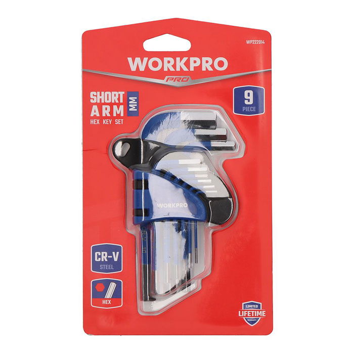 WORKPRO Juego de 9 Llaves Allen Cortas Métricas 1.5, 2, 2.5, 3, 4, 5, 6, 8 y 10 mm en Acero Cromo-Vanadio Azul