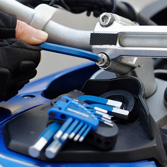 WORKPRO Juego de 9 Llaves Allen Cortas Métricas 1.5, 2, 2.5, 3, 4, 5, 6, 8 y 10 mm en Acero Cromo-Vanadio Azul