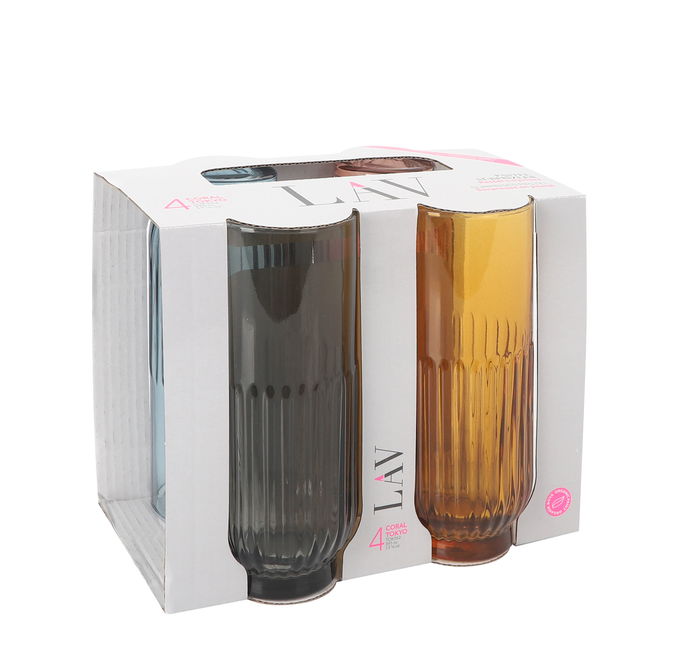 LAV Set 4 Vasos "Tokyo" 395 cc Colores (6 Cajas)