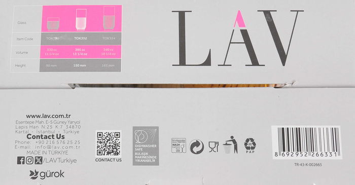 LAV Set 4 Vasos "Tokyo" 395 cc Colores (6 Cajas)