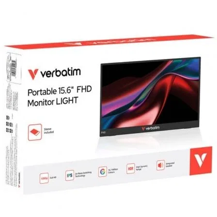 Verbatim Non-Touch Light Monitor Portátil 15.6" Full HD 1080p IPS HDR USB-C HDMI Multimedia Negro Ultradelgado Verbatim Non-Touch Light Monitor Portátil 15.6" Full HD 1080p IPS HDR USB-C HDMI Multimedia Negro Ultradelgado