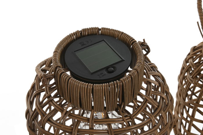 DKD Home Decor Lámpara Solar Terraza y Jardín Ratan Sintético Marrón Set de 3 (2 Unidades) 25 x 35 x 25 cm