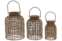 DKD Home Decor Lámpara Solar Terraza y Jardín Ratan Sintético Marrón Set de 3 (2 Unidades) 25 x 35 x 25 cm