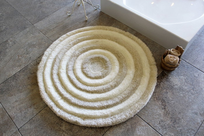 Mijölnir Alfombrilla de Baño Redonda Ecru 100% Acrílico Felpa 30mm Antibacteriana Antideslizante Lavable 90cm