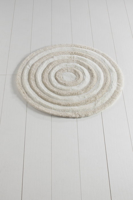Mijölnir Alfombrilla de Baño Redonda Ecru 100% Acrílico Felpa 30mm Antibacteriana Antideslizante Lavable 90cm