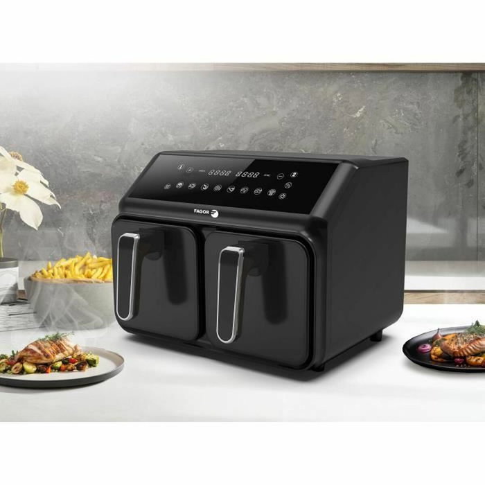 Fagor Airfryer 8L con 2 depósitos de 4L, 2200W y 8 programas - Negra