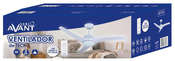 AVANT Ventilador de Techo con Luz y Mando a Distancia, 135 cm, 70 W, 3 Aspas, Color Blanco