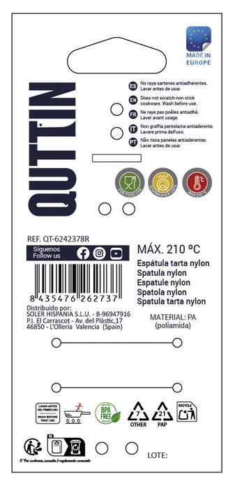 Quttin Espátula para Tarta de Nylon Negra 31x3,7x4cm